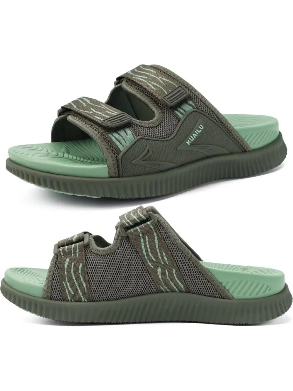 Men's Green Athletic Thick Cushion Recovery Sport Slides Orthotic Sandal Shoes